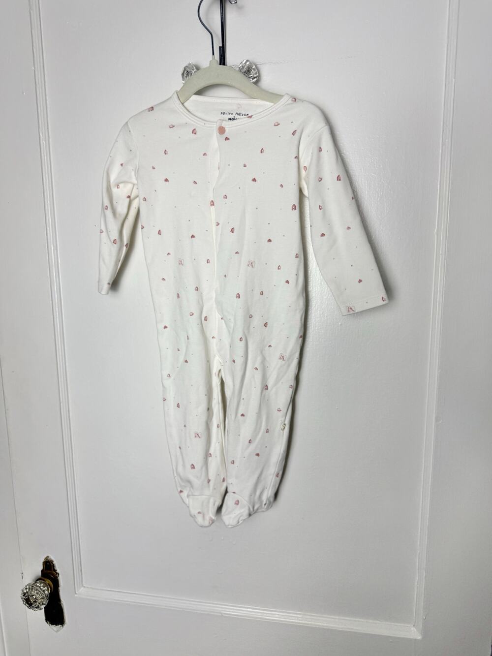 Petite Maison x Nono White Pink Organic Cotton Button Baby Sleeper Jumpsuit 9 MO